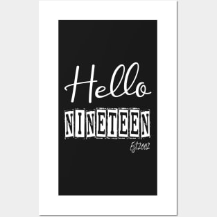 Hello Nineteen Est.2002 19th Funny Birthday Posters and Art